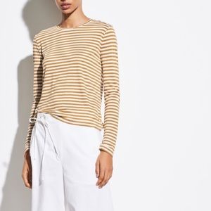 Vince Long-Sleeve Top Striped Teakwood silk top